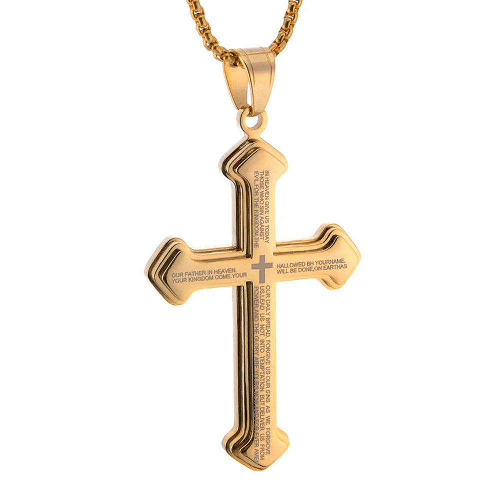 Men's Vintage Christian Bible Text Cross Necklace