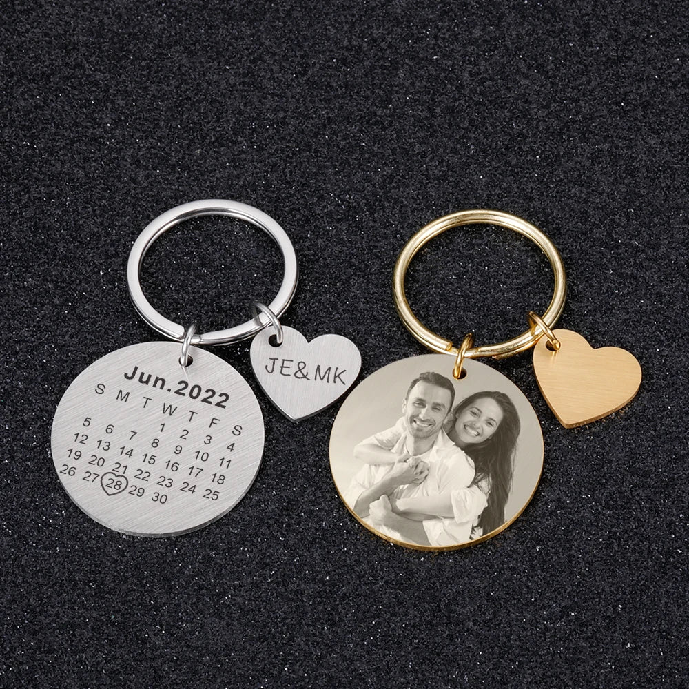 Calendar Keychain Personalized Date Photo And Initial Letter Names