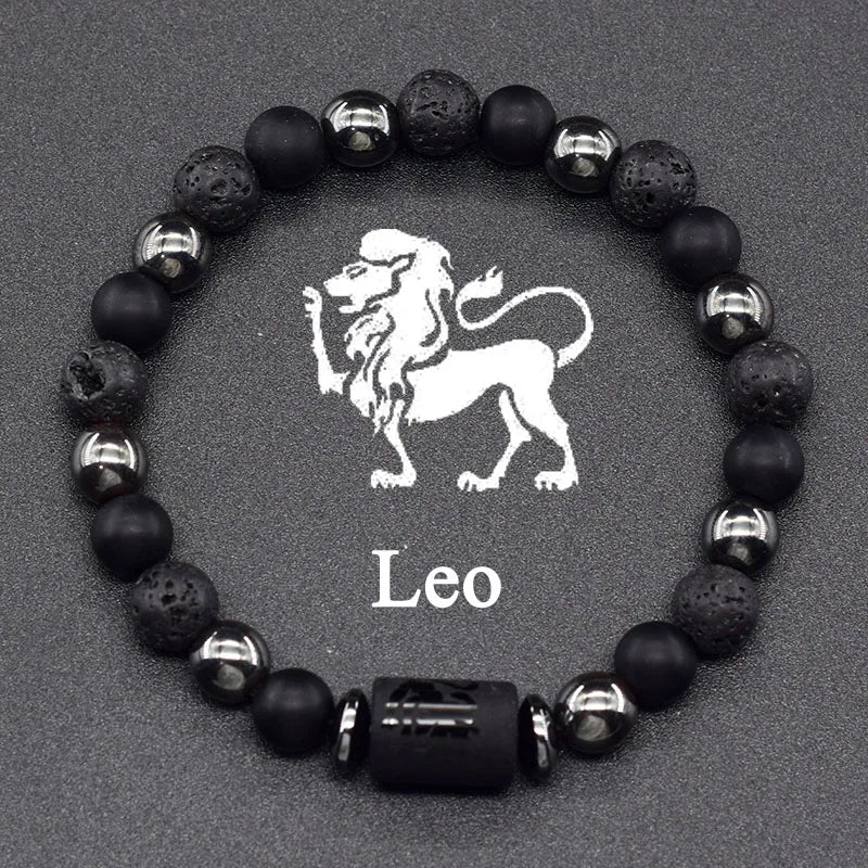 Natural Stone and Ball Bracelet 12 Zodiac Signs for Men