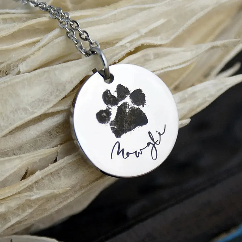 Personalized Name Necklace With Pet Paw Photo