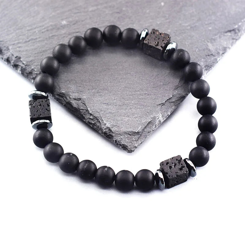 Men's Matte Volcanic Black Block Retro Bracelet