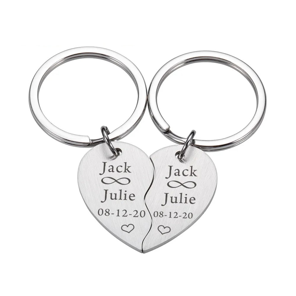 Personalized Heart Keychain Couple Names And Date