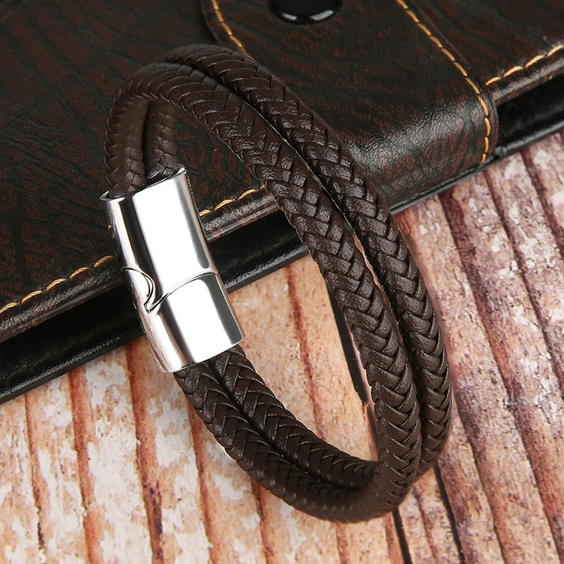 Men's Elegant Double Layer Leather Bracelet