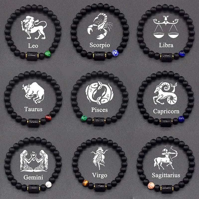 Natural Colors Stone Bracelet 12 Zodiac Signs for Men