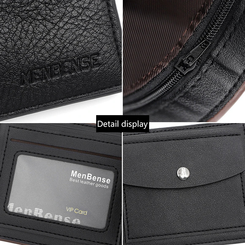 Slim Men Wallet New Short Zipper Card Holder Photo Purse Coin Leather