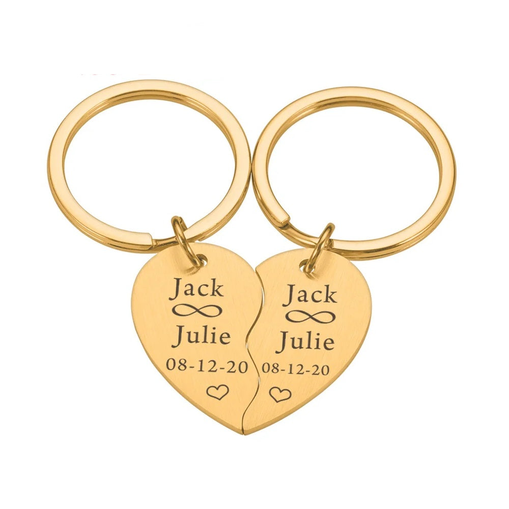Personalized Heart Keychain Couple Names And Date