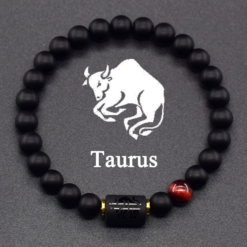 Natural Colors Stone Bracelet 12 Zodiac Signs for Men
