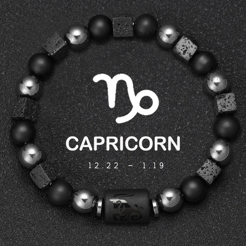 Natural Stone Bracelet 12 Signs of the Zodiac for Men