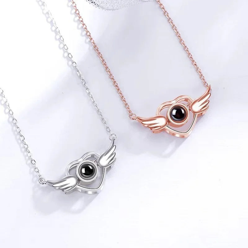 Infinity Wing Heart Personalized Photo Necklace