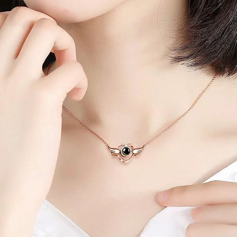 Infinity Wing Heart Personalized Photo Necklace