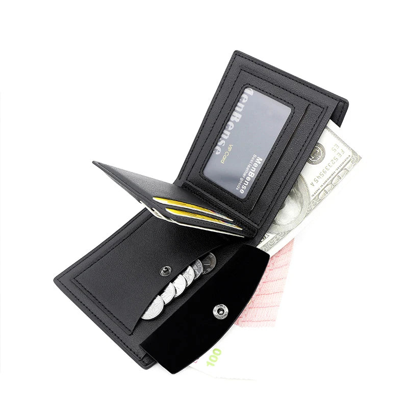 Slim Men Wallet New Short Zipper Card Holder Photo Purse Coin Leather