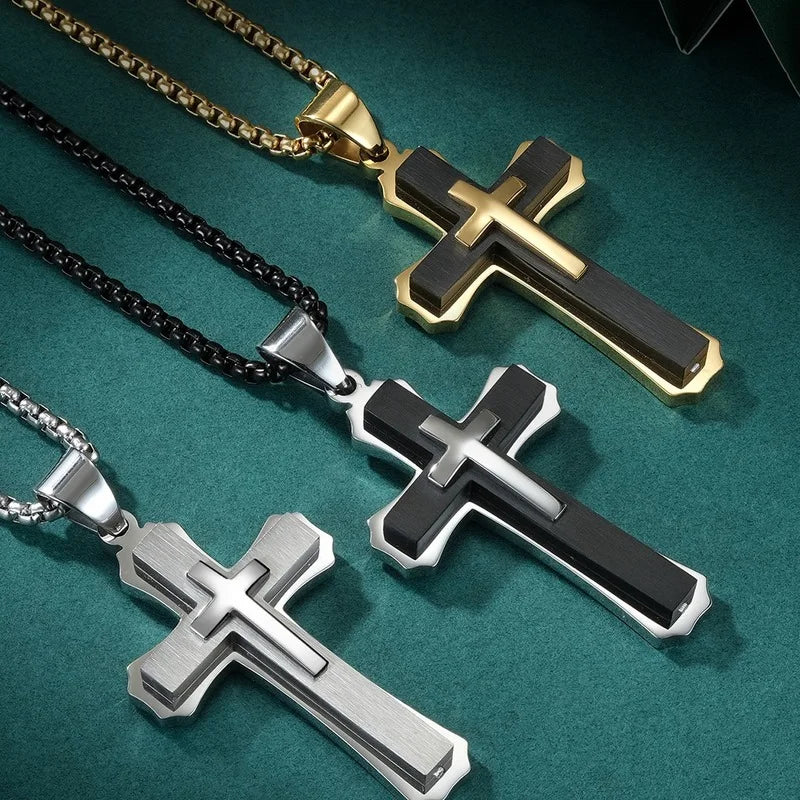 Men's Cross Necklace Double Layer Model