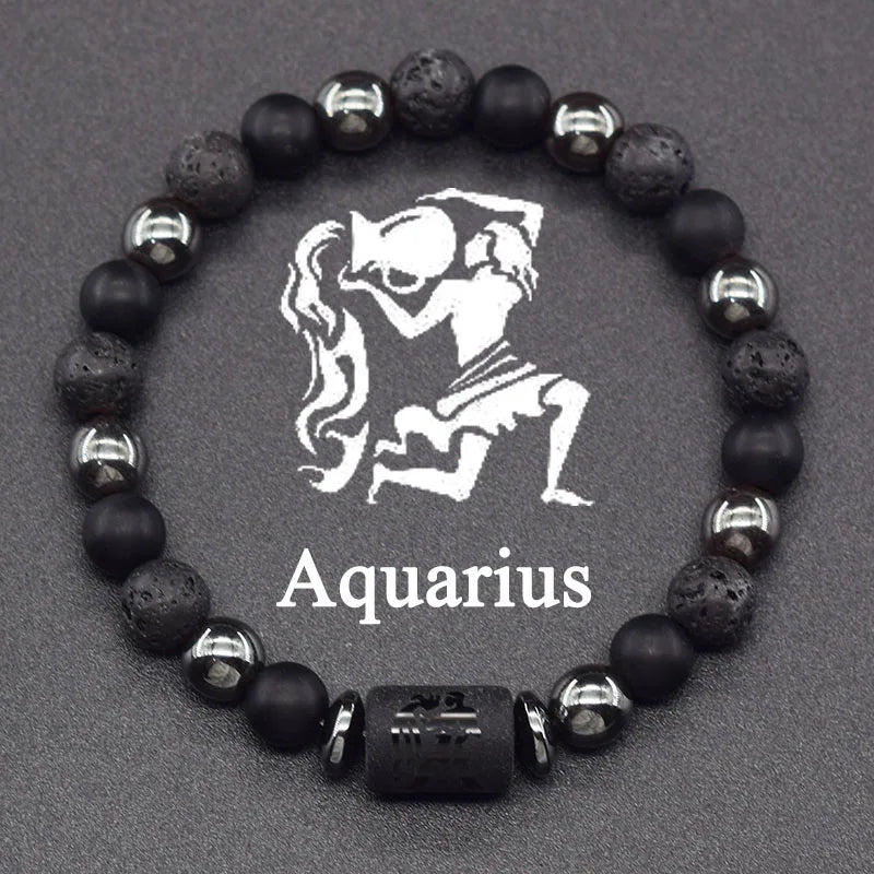 Natural Stone and Ball Bracelet 12 Zodiac Signs for Men