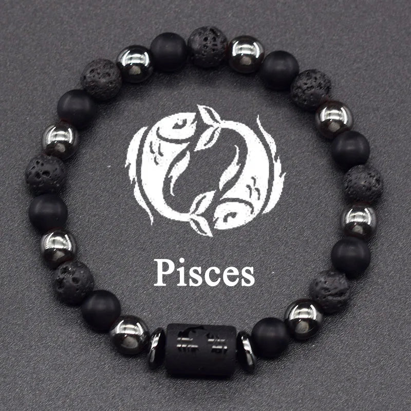 Natural Stone and Ball Bracelet 12 Zodiac Signs for Men