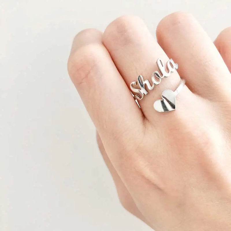 Women's Personalized Name And Heart Adjustable Ring