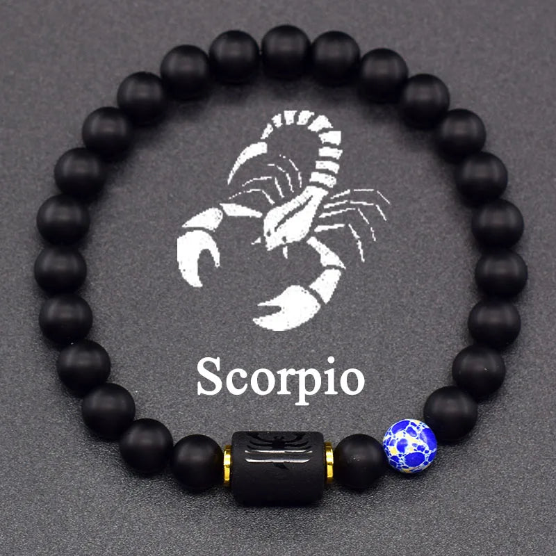 Natural Colors Stone Bracelet 12 Zodiac Signs for Men