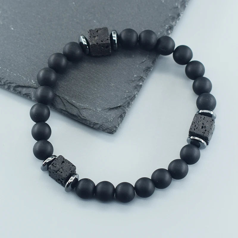 Men's Matte Volcanic Black Block Retro Bracelet