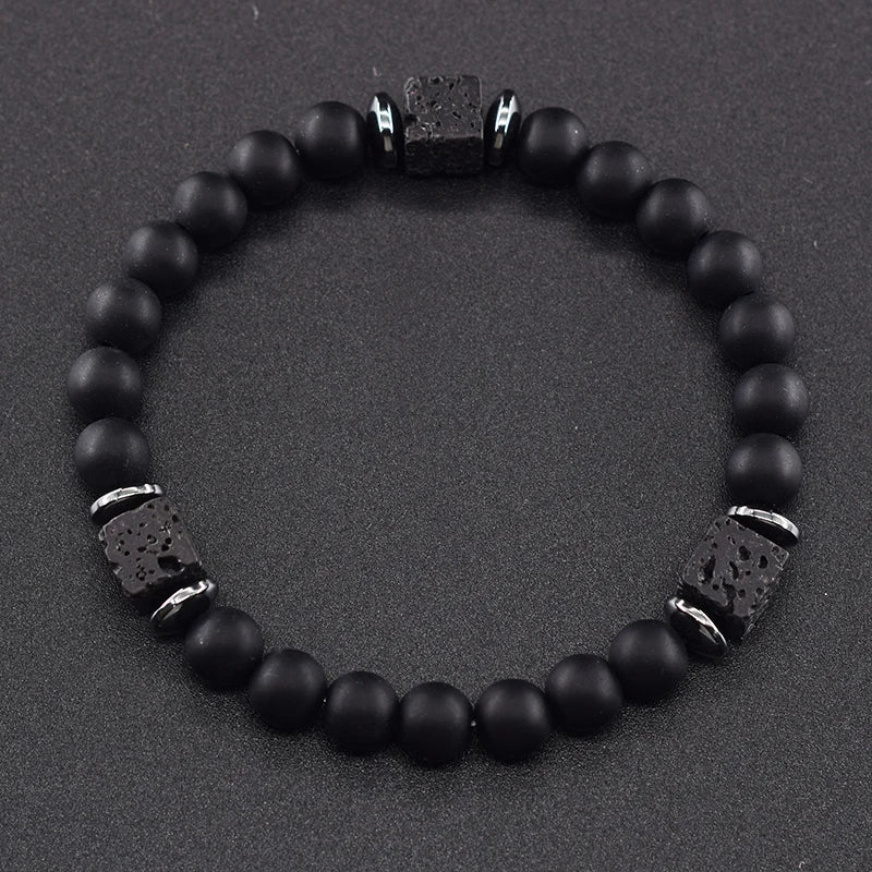 Men's Matte Volcanic Black Block Retro Bracelet