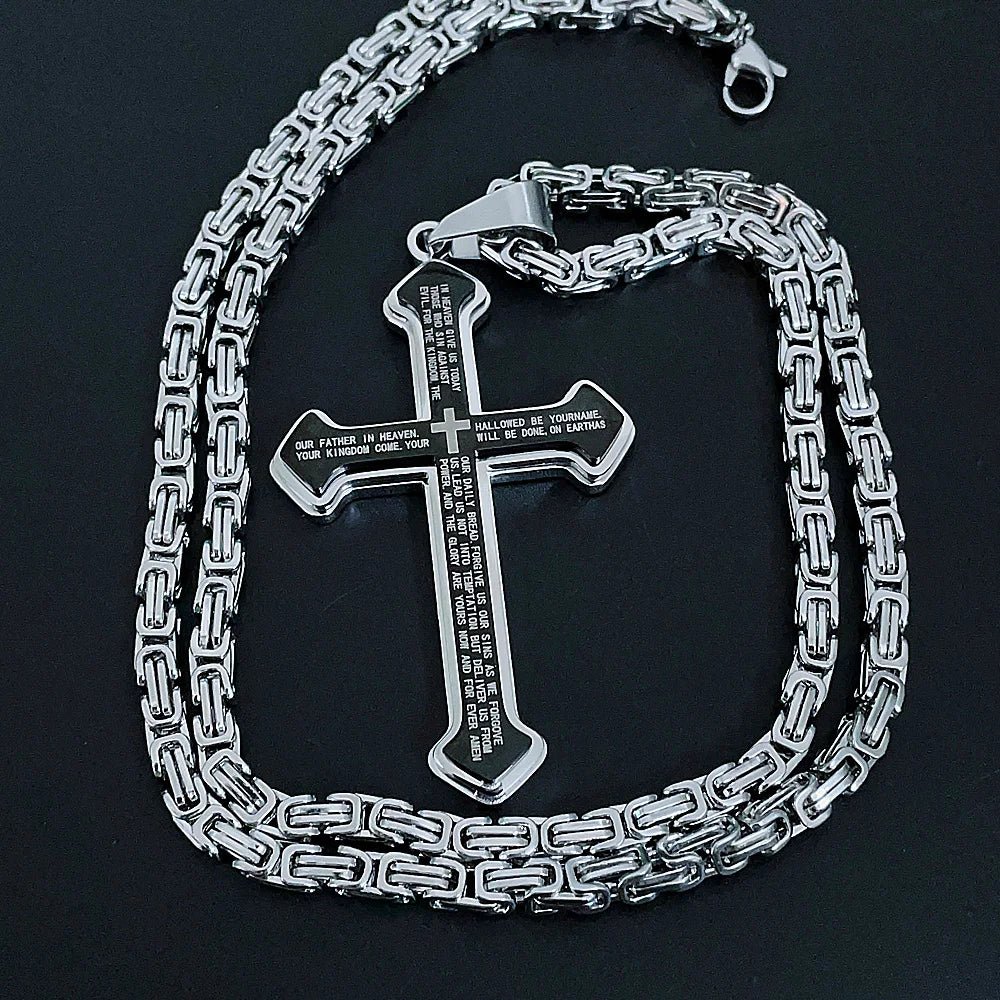 Men's Vintage Christian Bible Text Cross Necklace