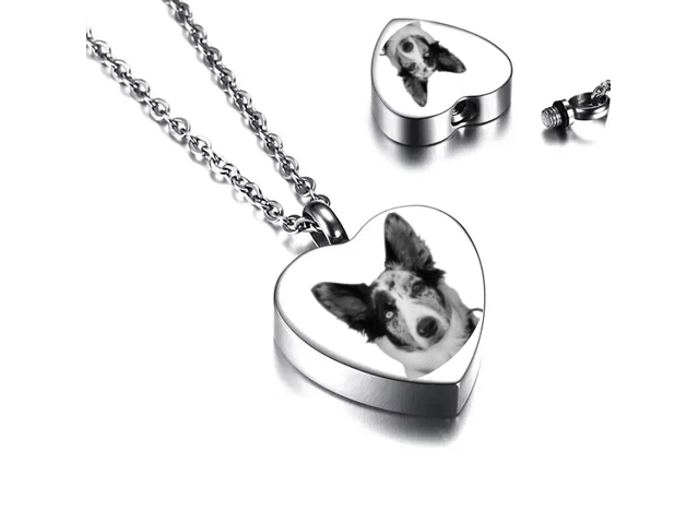 Personalized 3D Heart Pet Photo Urn Pendant Necklace