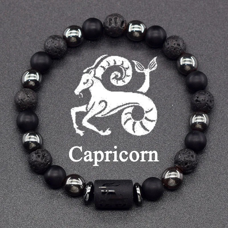 Natural Stone and Ball Bracelet 12 Zodiac Signs for Men
