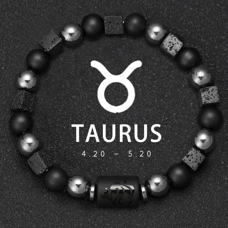 Natural Stone Bracelet 12 Signs of the Zodiac for Men