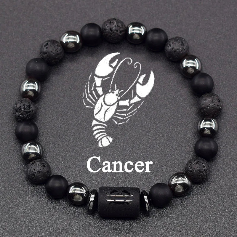 Natural Stone and Ball Bracelet 12 Zodiac Signs for Men