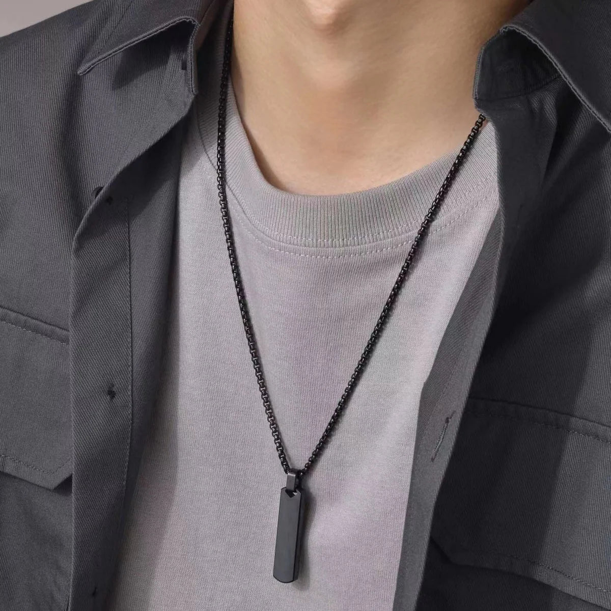 Luxury 3D Round Edge Rectangle Men's Necklace