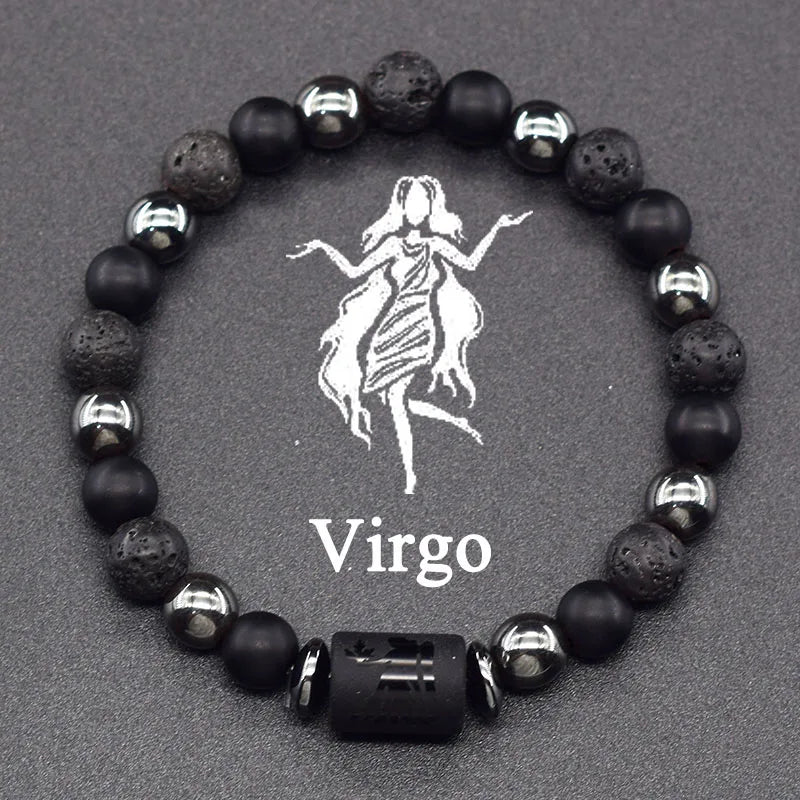 Natural Stone and Ball Bracelet 12 Zodiac Signs for Men