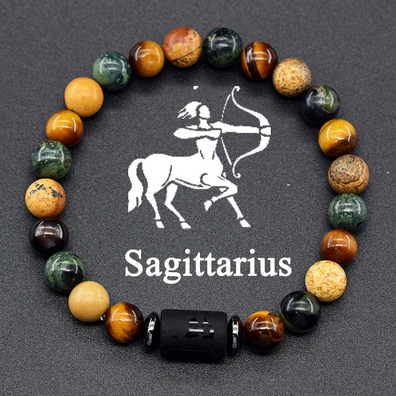 Natural Colorful Ball Stone Bracelet 12 Zodiac Signs for Men