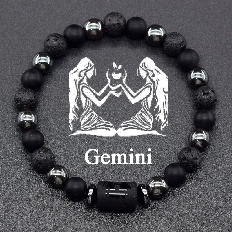 Natural Stone and Ball Bracelet 12 Zodiac Signs for Men