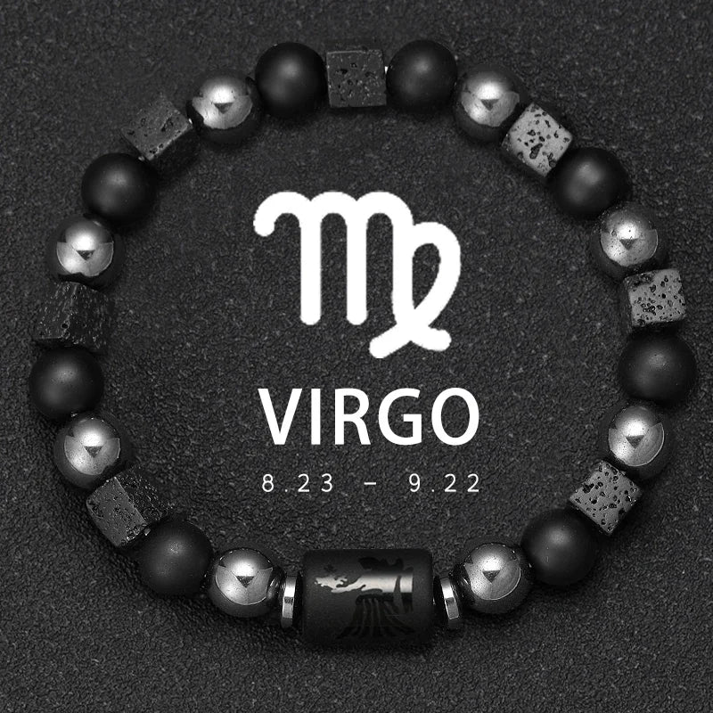 Natural Stone Bracelet 12 Signs of the Zodiac for Men
