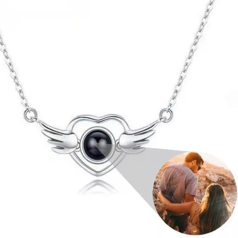 Infinity Wing Heart Personalized Photo Necklace