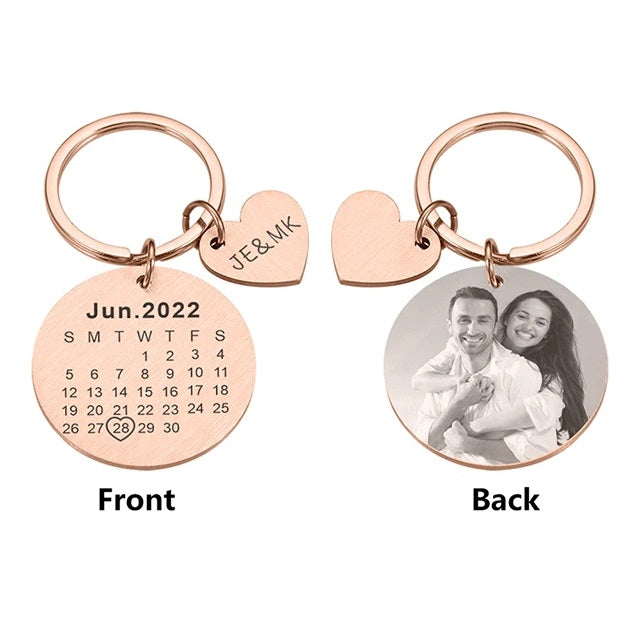 Calendar Keychain Personalized Date Photo And Initial Letter Names