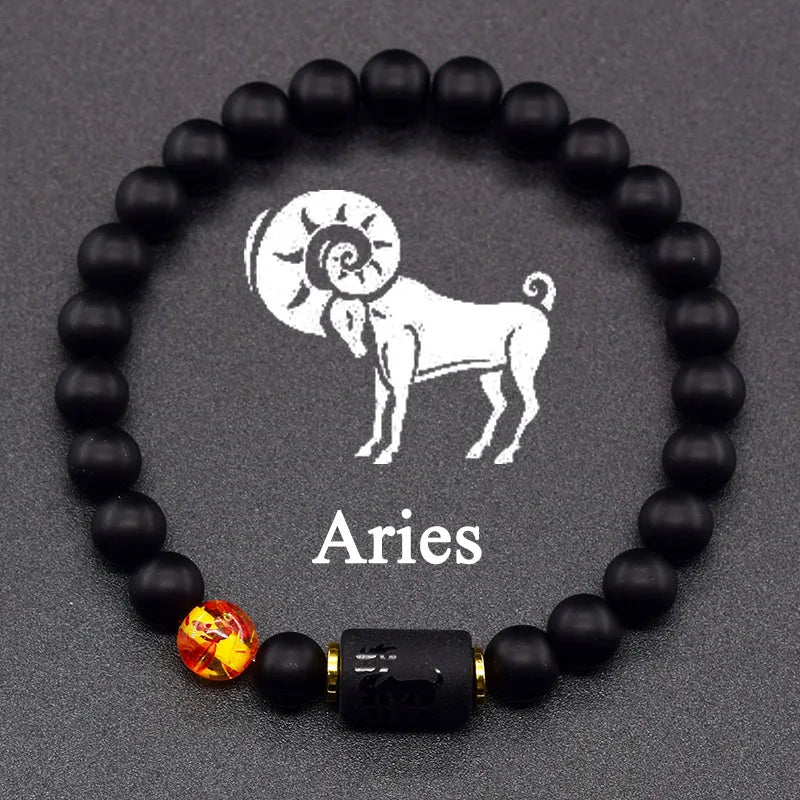 Natural Colors Stone Bracelet 12 Zodiac Signs for Men
