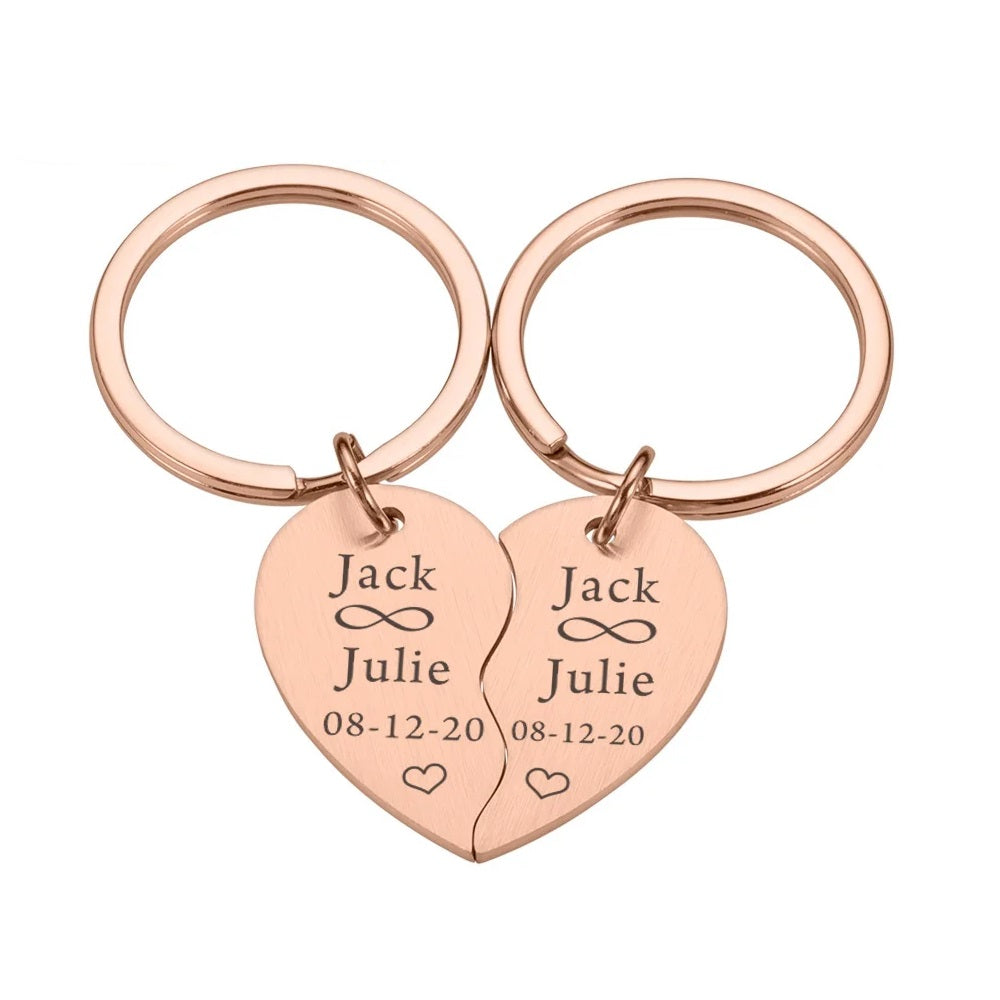Personalized Heart Keychain Couple Names And Date