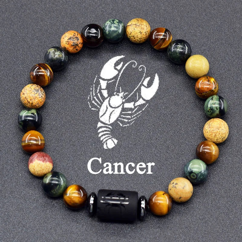 Natural Colorful Ball Stone Bracelet 12 Zodiac Signs for Men