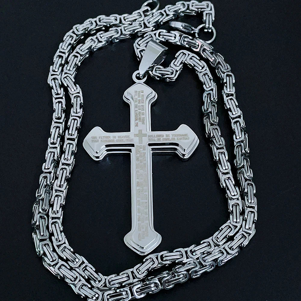 Men's Vintage Christian Bible Text Cross Necklace