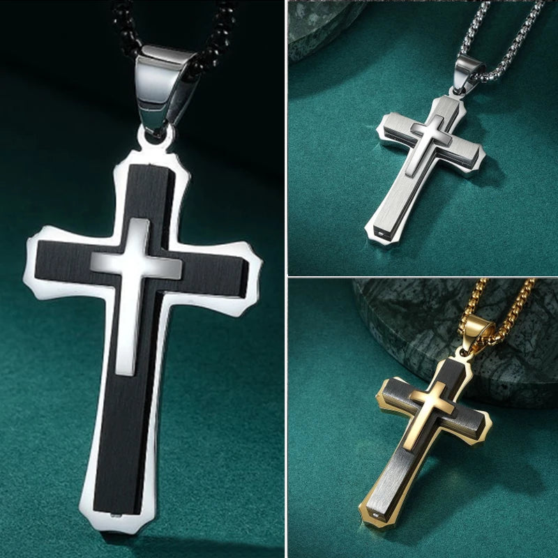 Men's Cross Necklace Double Layer Model