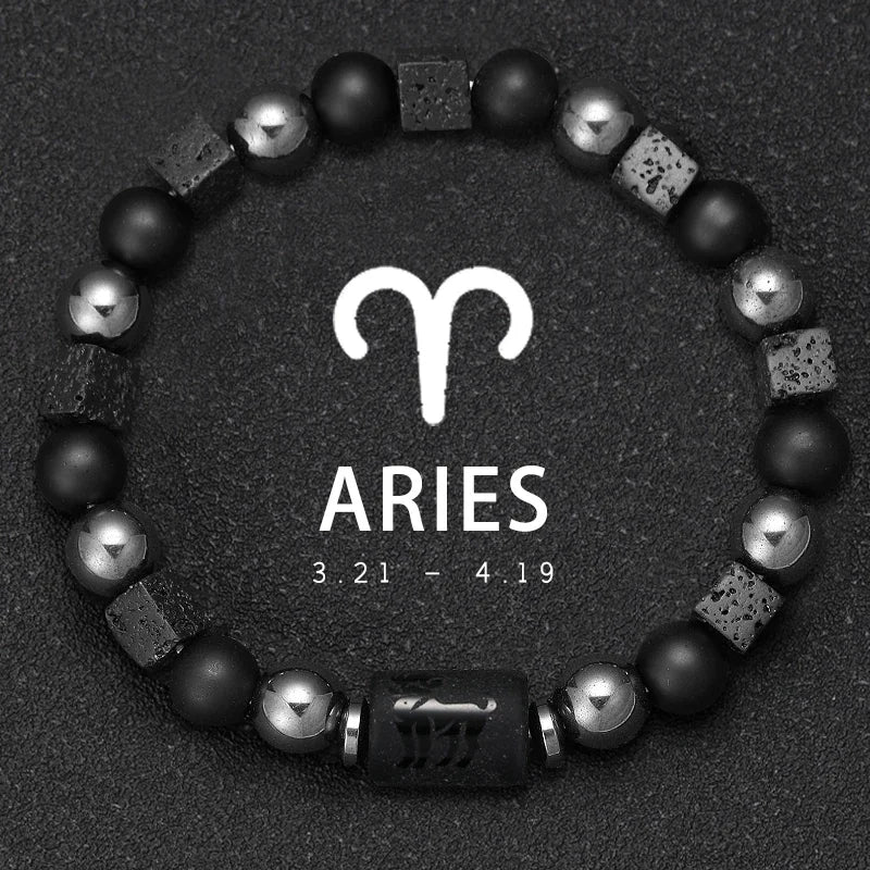Natural Stone Bracelet 12 Signs of the Zodiac for Men