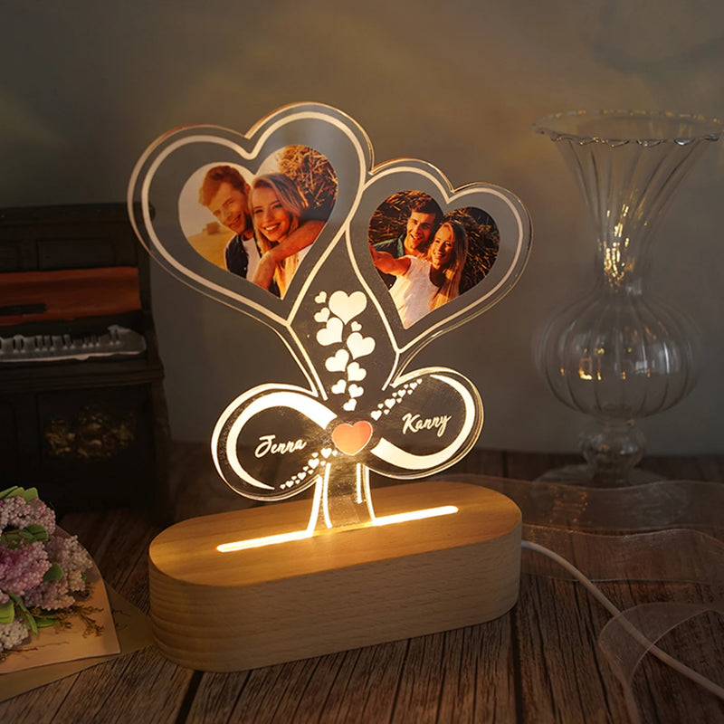 Personalized Photos Plaque And Names With Lighting Heart