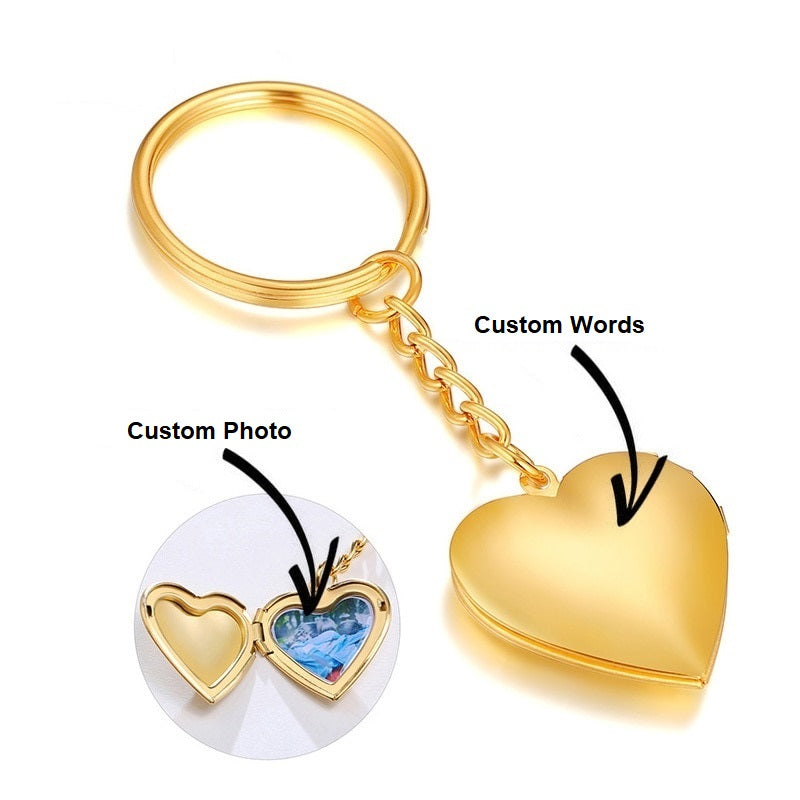 Customized Heart Photo Keychain With Opening