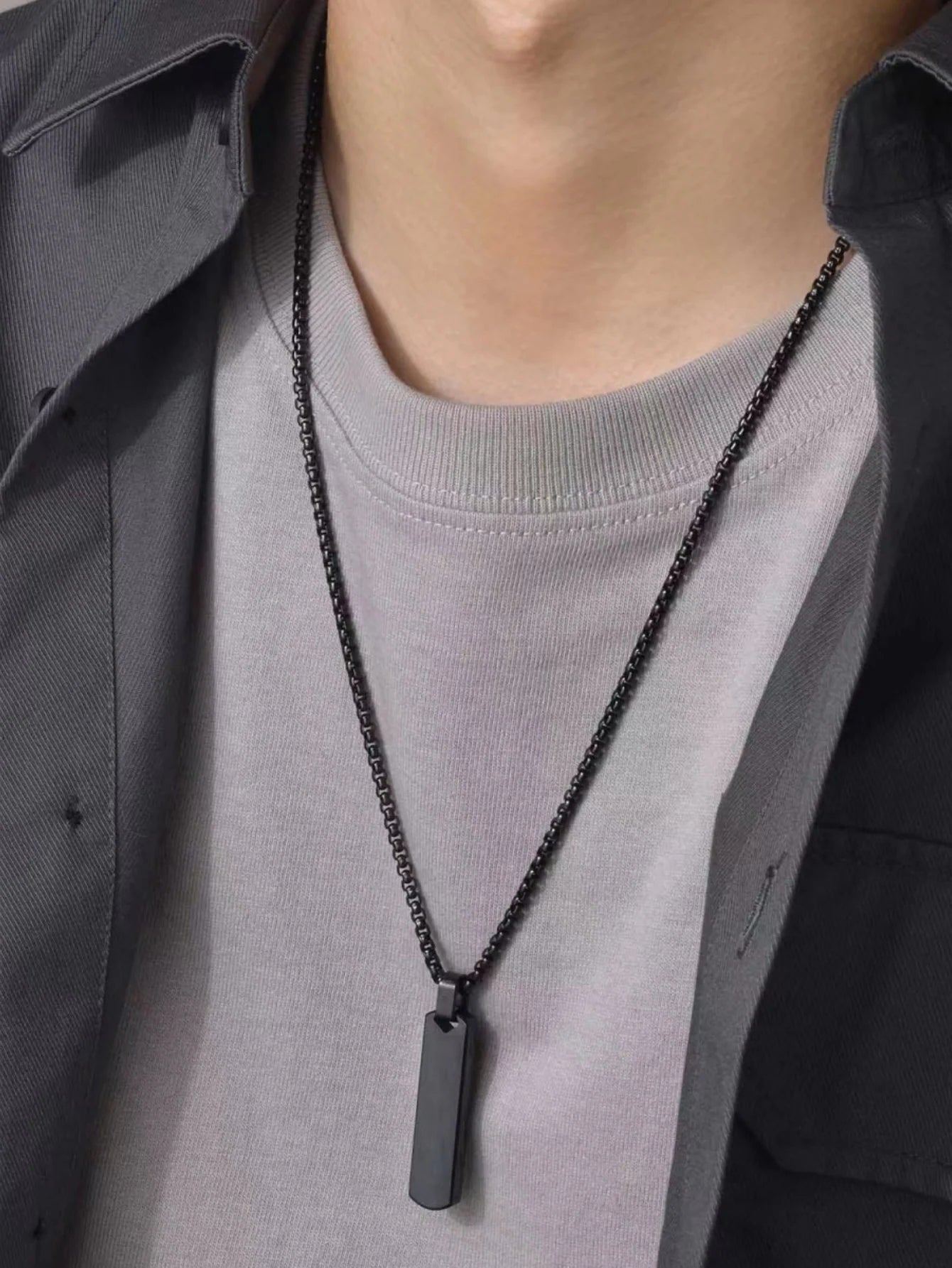 Luxury 3D Round Edge Rectangle Men's Necklace