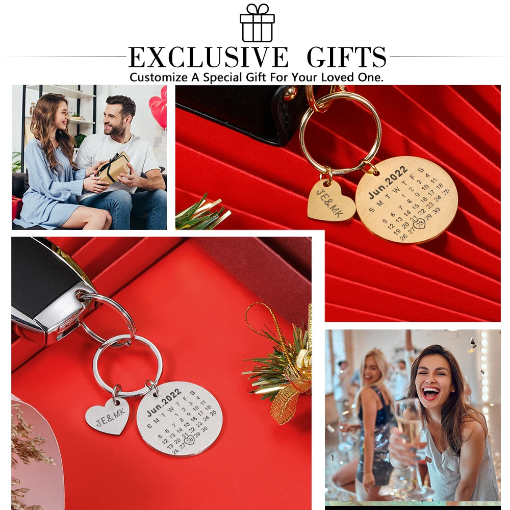 Calendar Keychain Personalized Date Photo And Initial Letter Names