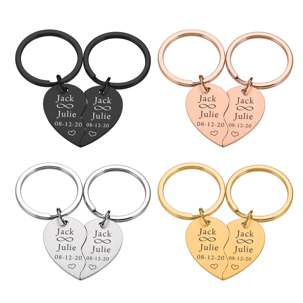 Personalized Heart Keychain Couple Names And Date
