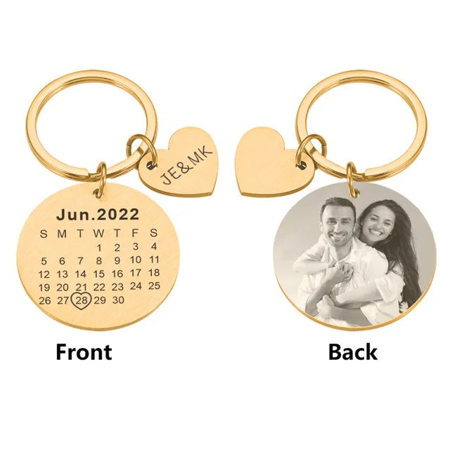 Calendar Keychain Personalized Date Photo And Initial Letter Names