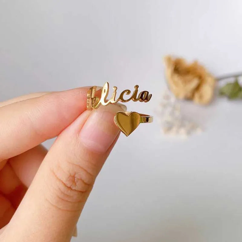 Women's Personalized Name And Heart Adjustable Ring