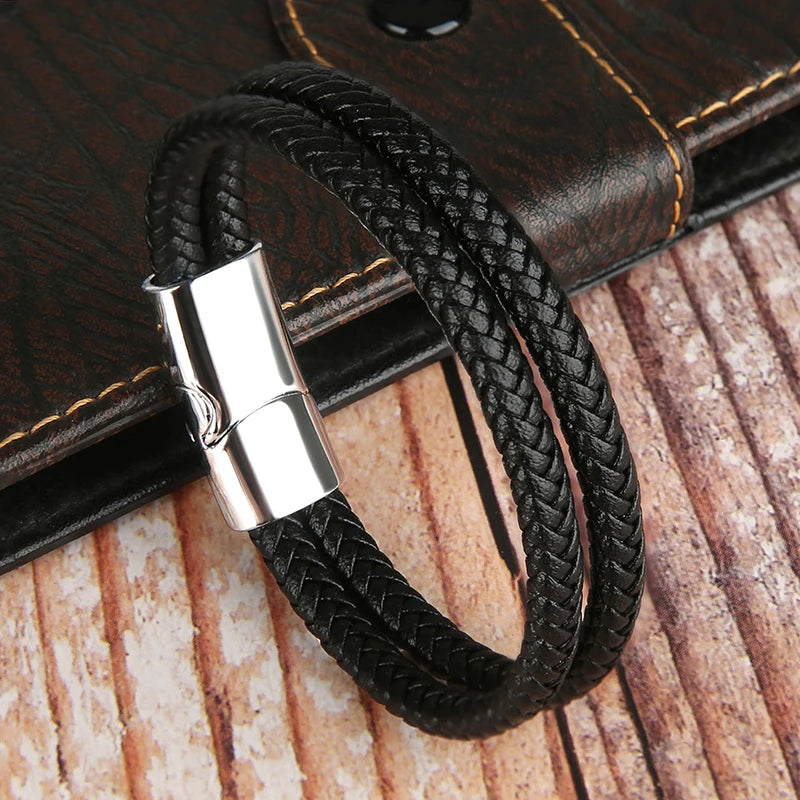 Men's Elegant Double Layer Leather Bracelet