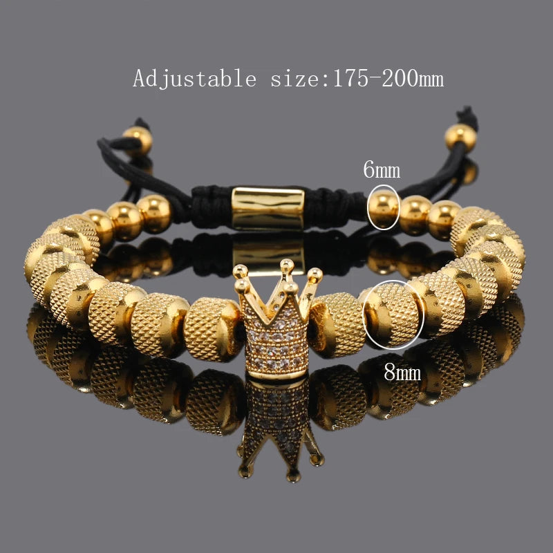 Men's Adjustable Style Stainless Steel Luxury Crown Bracelet