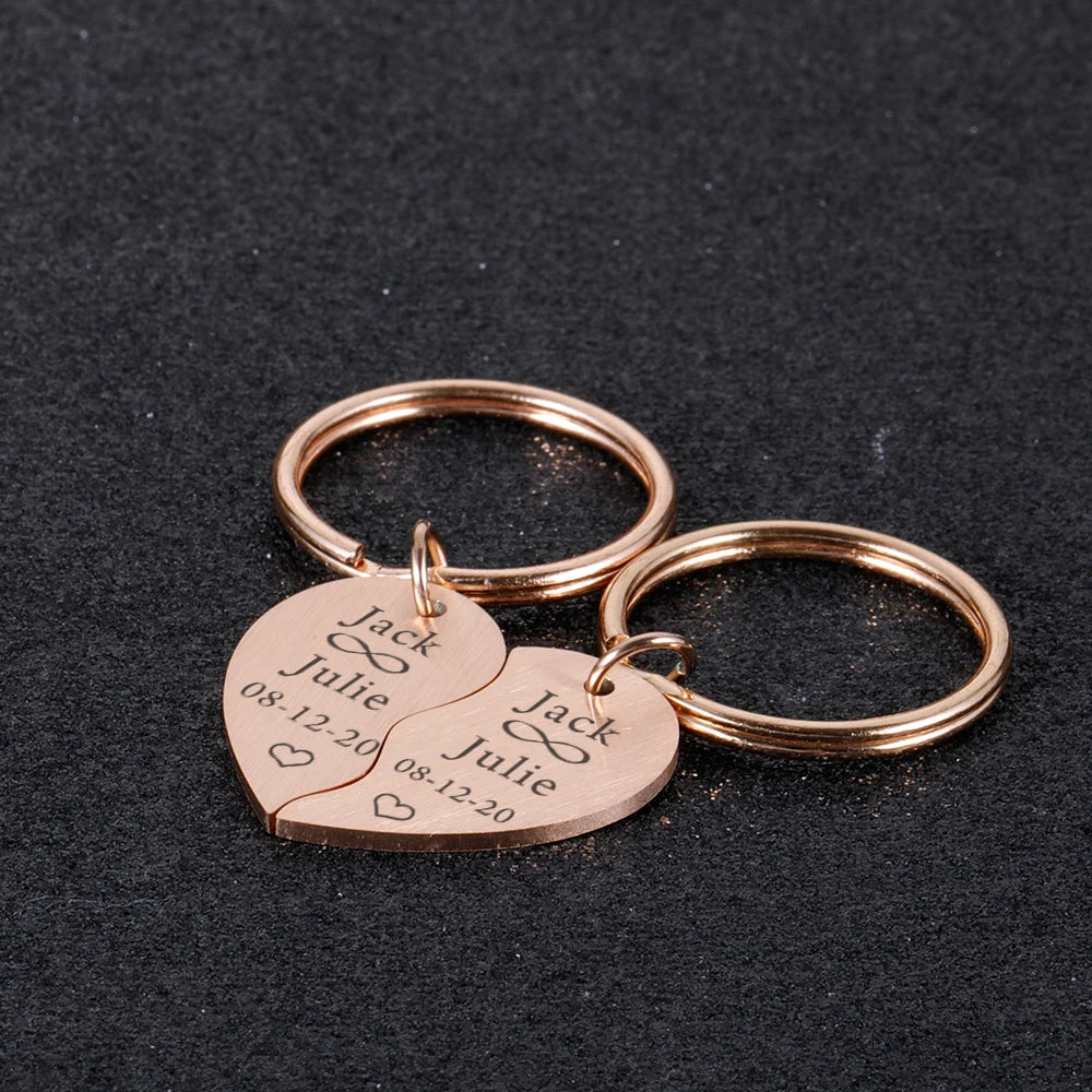 Personalized Heart Keychain Couple Names And Date